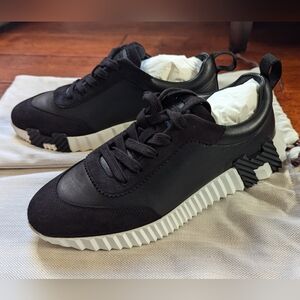 Hermes Black Leather Bouncing Sneakers 37.5 BNIB